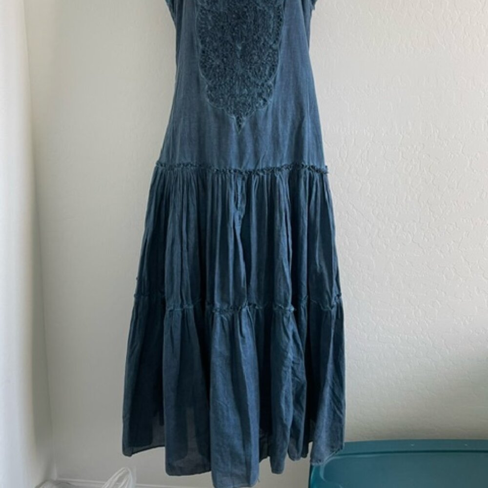 Lauren by Ralph Lauren Lace Trim Tiered Indigo Blue Boho sleeveless Dress 6 - Picture 2 of 6